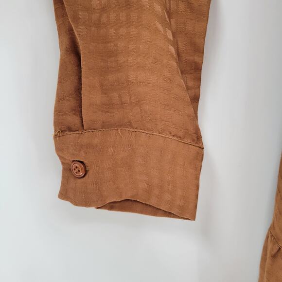 Harper Tiered Shirt Dress Womens XS Brown Embossed Animal Print Button Down Maxi - Picture 12 of 16